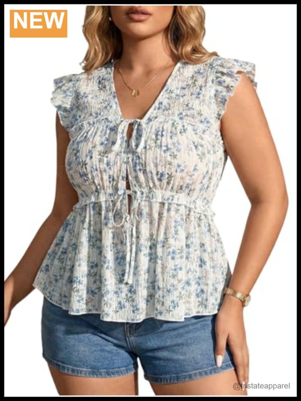 Boho Floral Peplum Tie Front Ruffle Blouse Plus Size Cap Sleeve V-Neck